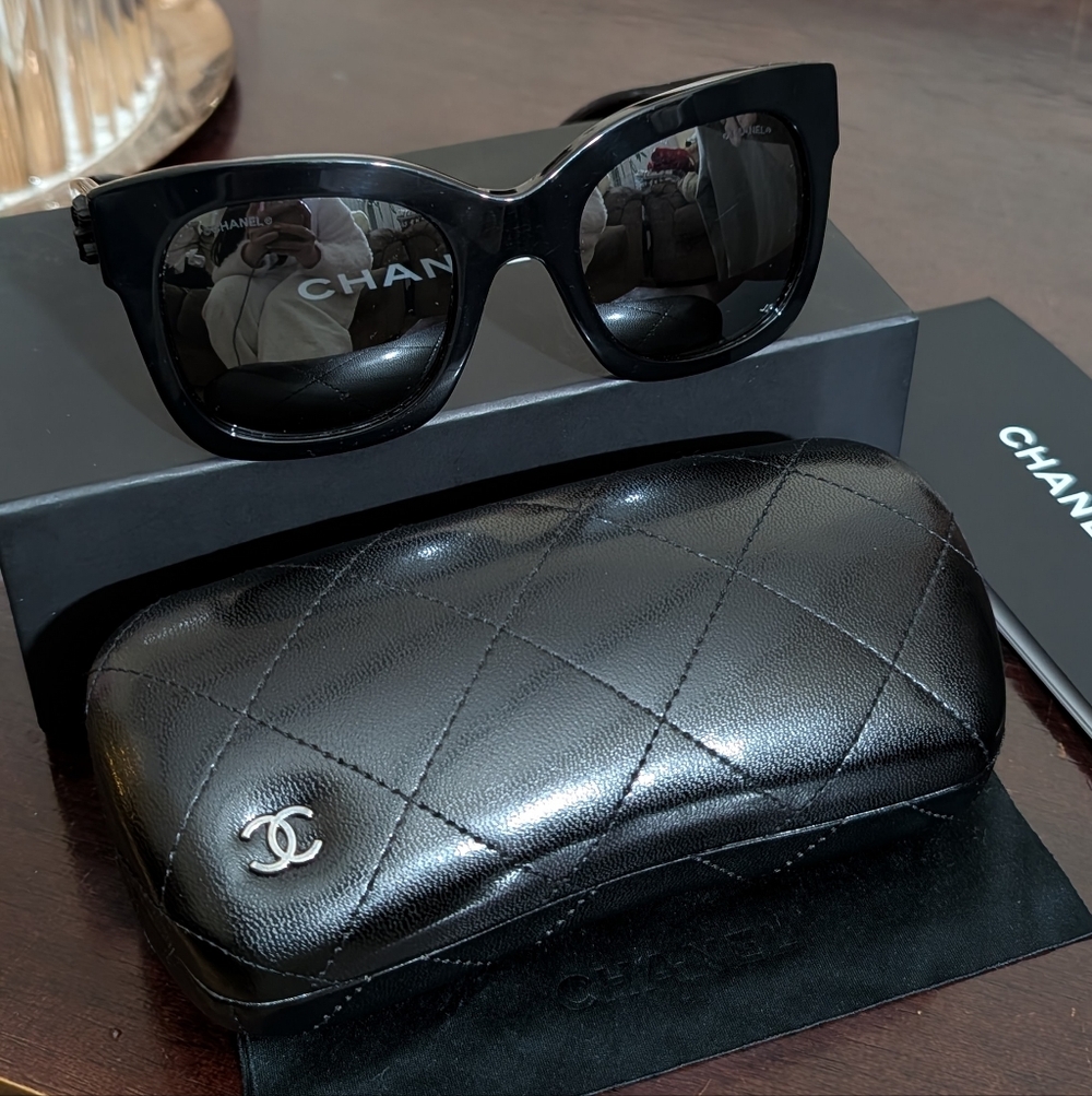 Chanel Black Acetate Cat Eye Frame Sunglasses 5357